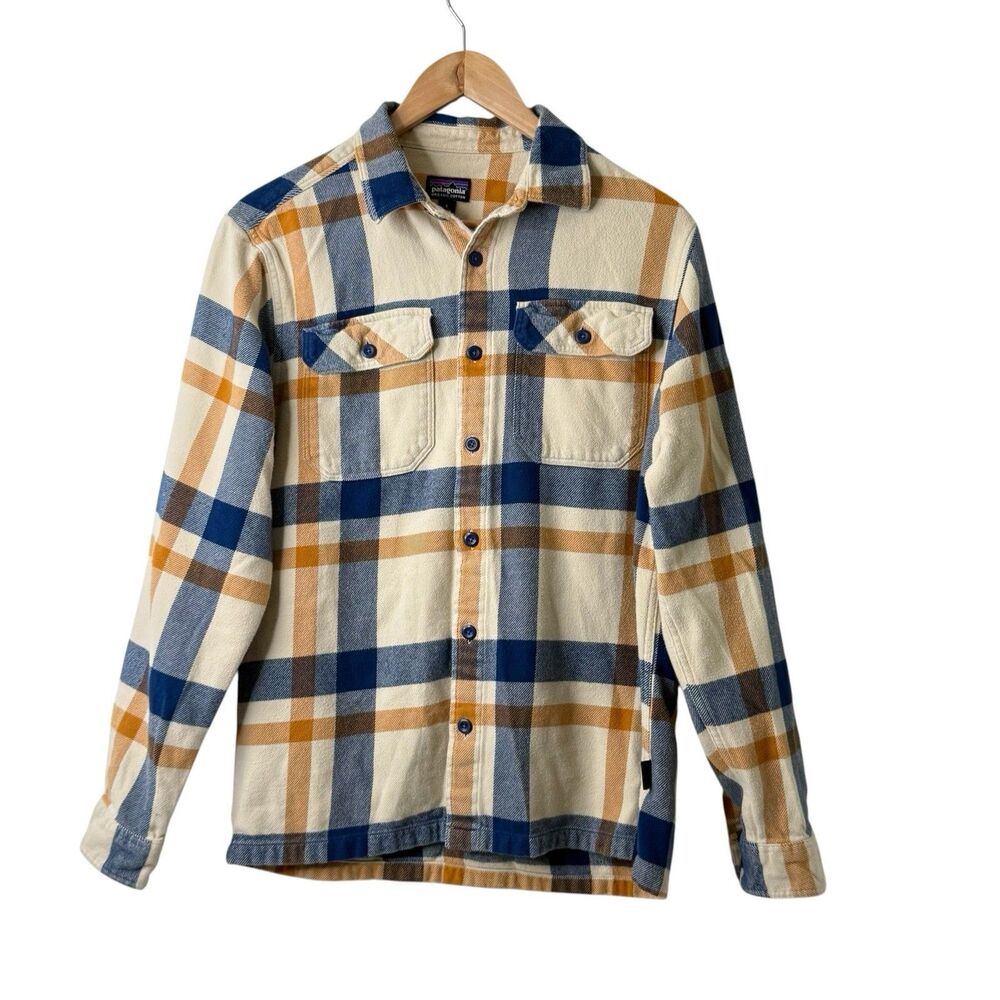 Patagonia Fjord Flannel Shirt Mens Sz S Blue Plaid Organic Cotton Button Up